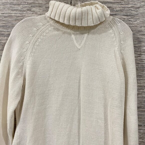Ruff Hewn Chunky Knit Cream Turtleneck Sweater With Rolled Cuffs & Ribbed Hem L - Picture 2 of 7